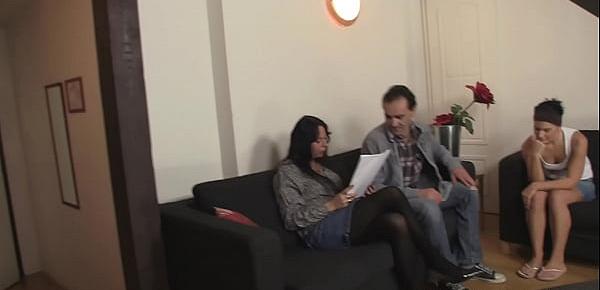 Hot threesome orgy with old couple and teen